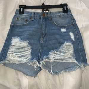 petite high rise denim shorts